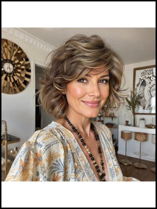 100% Human Hair Wavy Bob Wig Glueless Lightweight Daily Wear